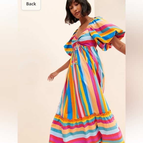 Farm rio large striped rainbow puffy sleeve dress. - Picture 6 of 12
